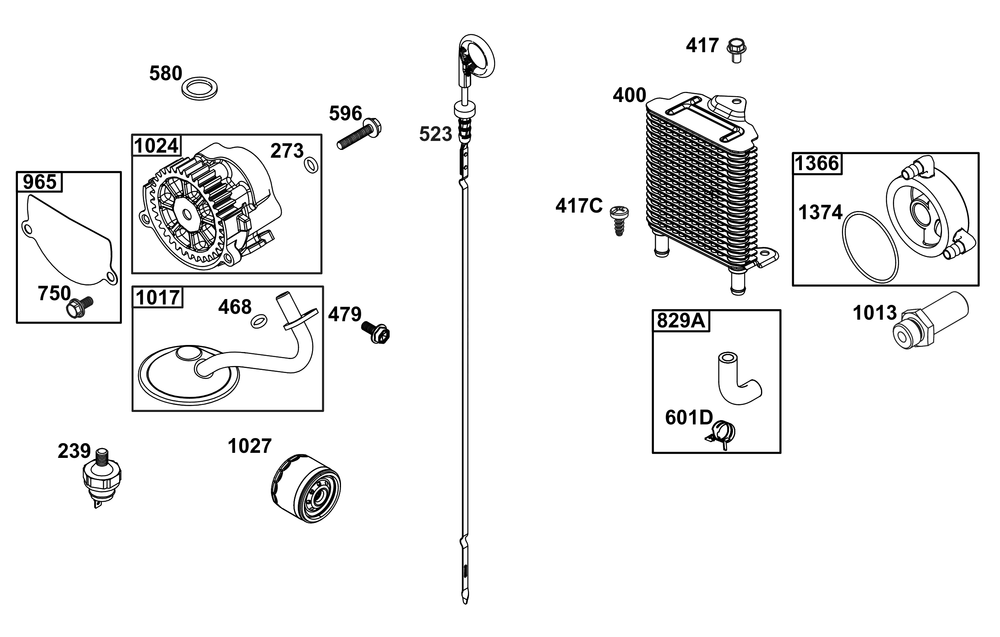 Lubrication Group Diagram and Parts List for 613477-0267-J1 400000 - 699999 Briggs and Stratton Engine